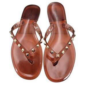 Chinese Laundry Womens Jelly Flip Flops Gold Studs Transparent Coral Size 8